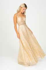 Sparkling A line Evening Dress with rhinestones and V back