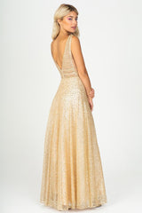 Sparkling A line Evening Dress with rhinestones and V back