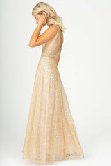 Sparkling A line Evening Dress with rhinestones and V back
