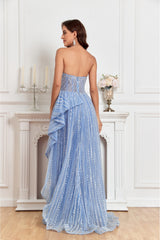 NEW Hand beaded Sweetheart top with split and overskirt Evening Gown