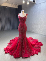 Hand Beaded Crystal -Mermaid Evening Gown