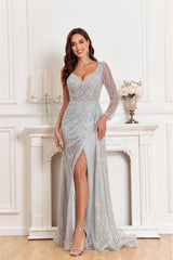 NR23517- One shoulder heavy beaded gown with split