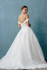 Stunning Ball Gown ,Off Shoulder Wedding Dress with Glitter Tulle