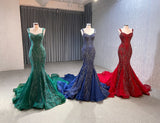 Hand Beaded Crystal -Mermaid Evening Gown
