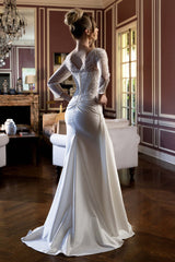 Luxury Beaded Satin Evening Gown with Corset Bodice & High Slit – Long Sleeve Formal Dress - SI8431SI