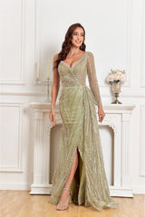 NR23517- One shoulder heavy beaded gown with split