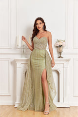 NEW Hand beaded Sweetheart top with split and overskirt Evening Gown