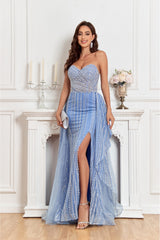 NEW Hand beaded Sweetheart top with split and overskirt Evening Gown