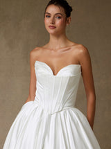 Strapless Satin Ball Gown Wedding Dress – Classic Corset Bridal Gown with Chapel Train - SIACW30086