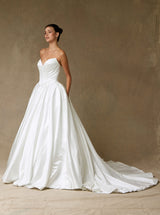 Strapless Satin Ball Gown Wedding Dress – Classic Corset Bridal Gown with Chapel Train - SIACW30086