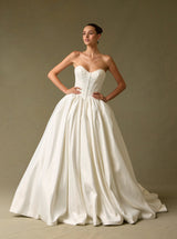 Strapless Ball Gown Wedding Dress – Satin Corset Bridal Gown with Full Skirt & Train