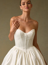 Strapless Ball Gown Wedding Dress – Satin Corset Bridal Gown with Full Skirt & Train