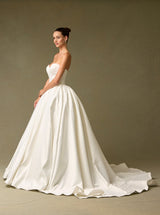 Strapless Ball Gown Wedding Dress – Satin Corset Bridal Gown with Full Skirt & Train