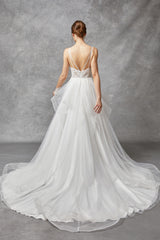 Off White A-Line Boho Wedding Dress with Multilayer skirt