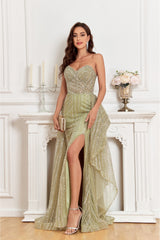 NEW Hand beaded Sweetheart top with split and overskirt Evening Gown