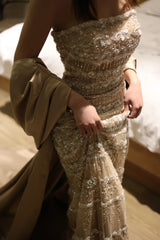 New Luxurious Met Gala Evening gown with hand heavy heading