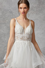 Off White A-Line Boho Wedding Dress with Multilayer skirt