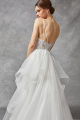 Off White A-Line Boho Wedding Dress with Multilayer skirt