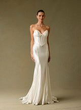 Elegant Satin Strapless Corset Wedding Dress – Mermaid Bridal Gown with Sweetheart Neckline & Train
