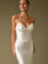 Elegant Satin Strapless Corset Wedding Dress – Mermaid Bridal Gown with Sweetheart Neckline & Train