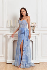 NEW Hand beaded Sweetheart top with split and overskirt Evening Gown