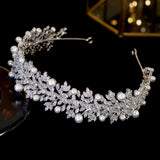 Elegant Bridal Head Band with Swarovski Crystals and Pearl Accents