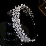 Elegant Bridal Head Band with Swarovski Crystals and Pearl Accents