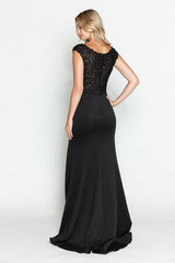 Crystal Bead Embroidery Cap Sleeve Formal Dress