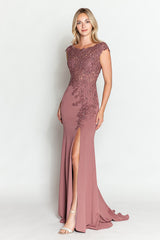 Crystal Bead Embroidery Cap Sleeve Formal Dress