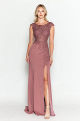 Crystal Bead Embroidery Cap Sleeve Formal Dress