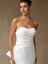 Strapless Satin Mermaid Wedding Dress with Draped Bodice & Statement Ruffle Back Train