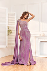 New SI2301 One shoulder with drape and split evening gown.