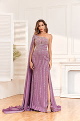 New SI2301 One shoulder with drape and split evening gown.