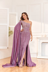 New SI2301 One shoulder with drape and split evening gown.