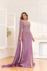 New SI2301 One shoulder with drape and split evening gown.