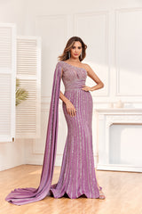 New SI2301 One shoulder with drape and split evening gown.
