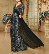Elegant Black Evening Dress - Women's Long Sleeve V Neck Sequin Bodycon Formal Gown with Train