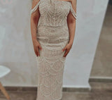 Elegant hand-made Couture Mermaid Evening Dress with Pearls - Strapless Long Formal Prom/Wedding Party Gown