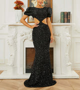 Sophisticated Waist Cutout design with Puff sleeves Prom & Evening Dress