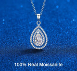 1CT Luxury Pear Cut Center Stone GRA Certified Moissanite Necklace with Halo