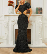 Sophisticated Waist Cutout design with Puff sleeves Prom & Evening Dress