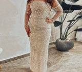 Elegant hand-made Couture Mermaid Evening Dress with Pearls - Strapless Long Formal Prom/Wedding Party Gown