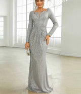 New Elegant Shimmery Long Sleeve Square Collar Bodycon Party Dress