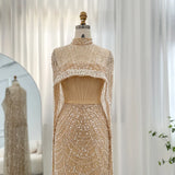 Luxury Evening Dress With cape and Han beaded pearls