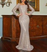 Elegant Long Sleeve Square Collar Bodycon Maxi Prom Party Dresses Gown