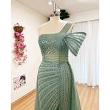 Elegant Handcrafted One shoulder cap sleeve Split Evening Dress.