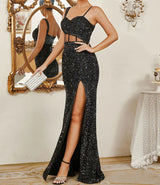 New- High Split with exposed corset Black Prom and Evening Dress