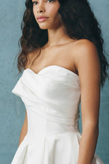 Strapless sweetheart pleated mikado bridal bodice closeup