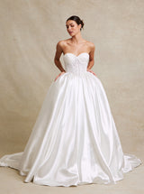 Off white strapless bridal ball gown lace up back and train