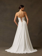 Off-white sweetheart corset A-line wedding dress, product view 1